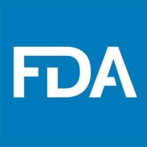 a white FDA logo on a blue background